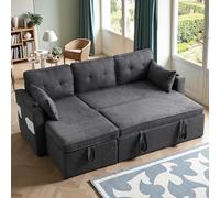 Zubaliya Canapé d'angle Convertible,Canapé lit avec Fonction Couchage,canapé 3 Places en L,Meubles rembourrés,Chaise Longue avec Espace de Rangement,avec Porte-gobelet (Gray + Cotton + 3 Seat)