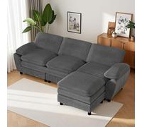 Zubaliya Canapé d'angle Moderne en Forme de L avec Pouf Amovible,canapé 3 Places,Coussin de siège Double Couche,Velours côtelé (Gris foncé)