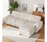 Zubaliya Canapé d'angle Moderne en Forme de L avec Pouf Amovible,canapé 3 Places,Coussin de siège Double Couche,Velours côtelé (Blanc)