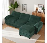 Zubaliya Canapé d'angle Moderne en Forme de L avec Pouf Amovible,canapé 3 Places,Coussin de siège Double Couche,Velours côtelé (Vert)