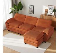 Zubaliya Canapé d'angle Moderne en Forme de L avec Pouf Amovible,canapé 3 Places,Coussin de siège Double Couche,Velours côtelé (Orange)