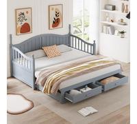 Zubaliya Canapé lit 2 Places Convertible avec gigogne 90x190,avec tiroirs et sommier à Lattes,Cadre de lit canape 180x190,en Bois Massif avec Dossier et accoudoirs incurvés(sans Matelas) (Grey)