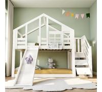 Zubaliya Lit cabane Enfants 90 x 200 cm avec Toboggan et échelle de Rangement, lit Enfant avec fenêtre et Protection Anti-Chute,Cadre de lit superposé Enfant 90x200 avec sommier à Lattes,Blanc