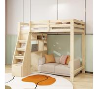 Zubaliya Lit Mezzanine 1 Place 90x200 avec Bureau,étagères et placards,Lit superposé Enfant avec avec tiroirs de Rangement,Cadre de lit Mezzanine Enfant/Jeune en Bois Massif,Naturel
