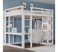 Zubaliya Lit Mezzanine 140 x 200 cm, avec Table et étagères, lit Mezzanine Enfant en Bois Massif avec échelle, avec Simple Portant et des étagères de Rangement, Blanc (Matelas Non Inclus)