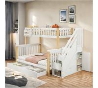 Zubaliya Lit superposé Enfant avec tiroir et Placard de Rangement,lit Enfant Multifonctionnel avec Échelle de Rangement,Cadre de lit 2 Personnes 90/140x200 avec sommier (Blanc + Naturel)