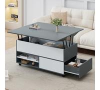 Zubaliya Table Basse 100 * 98 * 65cm,réglable en Hauteur avec Rangement et étagère cachés, Table de Salon avec roulettes et tiroirs,multifonctionnelle avec Grand Espace de Rangement