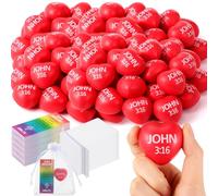 Zubebe Lot de 60 boules de Noël en forme de cœur anti-stress en vrac 4,9 cm John 3 : 16 boules religieuses chrétiennes avec cartes Jésus et sacs en organza, citations de la Bible de Jésus, cadeaux de