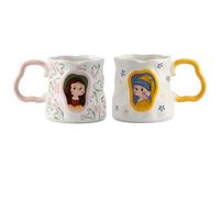 Zubehors Coffee Mugs, 2 Artistic And Cute Mug, Funny Tea Cup, Renaissance Novel Ceramic Cup, Aesthetic Coffee Cups With Flower-shaped Handle, For Women Men Family Friends Lovers
