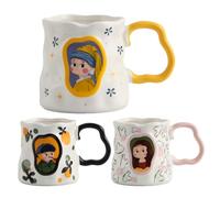 Zubehors Coffee Mugs, 3 Artistic And Cute Mug, Funny Tea Cup, Renaissance Novel Ceramic Cup, Aesthetic Coffee Cups With Flower-shaped Handle, For Women Men Family Friends Lovers