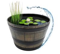 Zuber Bottich Bac à fleurs en plastique aspect tonneau de chêne marron - 44 cm - Mini bassin de jardin - Bac à eau en bois - Décoration de jardin - Mini étang - Jardinière en bois