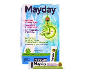 Zuccari Mayday Gastrosolution Lot de 12 bâtonnets de 10 ml avec double concentration d'aloe vera, alginate de sodium et bicarbonate de sodium, soulagement du reflux gastro-œsophagien et de