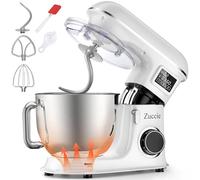 Zuccie Robot Pâtissier 1500W 8L Robot Patissier Multifonctions Écran LCD + Fonction de Fermentation Robot Petrin avec Fouet, Batteur, Crochet et Pare-éclaboussures,6 Vitesses (Blanc)