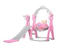 Zucebos Bear Themed Kids Slide Swings Set, 4-en-1 extérieur en Formes de L Patio de Jeux de Toboggan, Centre d'activité pour Tout-Petit en sécurité avec Toboggan, Swing, Cercle de Basket-Ball et