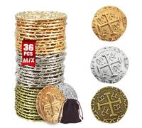 ZUCOS Accessoires de pièces de monnaie pirates - En métal doré - Décoration Dublons pour jeux de société DND - Cosplay - Imitation d'argent réaliste médiévale - Trésor de pirate (or 12, argent 12