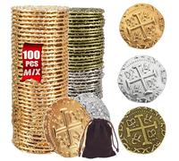 ZUCOS Accessoires de pièces de monnaie pirates - En métal doré - Décoration Dublons pour jeux de société DND - Cosplay réaliste médiévale - Imitation d'argent - Trésor de pirate (or 50, argent 30