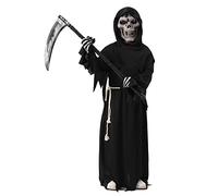 ZUCOS Costume de faucheuse, masque de crâne, gants de crâne, unisexe, pour décoration de fête d'Halloween, noir, 7 à 9 ans