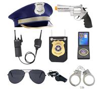 ZUCOS Costume de police pour enfant, policier, menottes, lunettes de soleil insigne Détective Cop Swat Jeu de rôle Accessoire de fête d'Halloween Costume de fête (C, M)