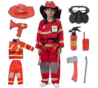 ZUCOS Costume de Pompier pour Enfant - Jeu de Rôle - Accessoires - Déguisement - Carnaval, Anniversaire, Noël - Cadeaux (10-12 Ans)