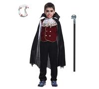 ZUCOS Costume de vampire Halloween gothique classique pour cosplay avec dents de vampire et faucille (noir, 4-6 ans)