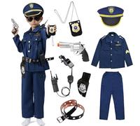 ZUCOS Déguisement Costume de Policier de Luxe Kit de Jeu de Pôle pour Enfants Halloween Carnaval Anniversaire Cadeaux de Noël Garçons 7-9 ans