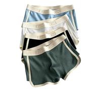 Zueauns Lot de 4 Boxer Homme Sexy - Shorty Rétro Extensible, Ceinture Élastique Douce, sans Étiquette, Caleçon Homme Confortable pour Quotidien, Sport & Maison (S-XL)