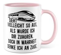 Züge Tasse avec inscription en allemand - Cadeau Peut sembler que je t'écoute. Mais en vérité je pense aux trains - Tasse à café 330 ml en céramique - Sarcasme Humour Chemin de fer Tasse à café