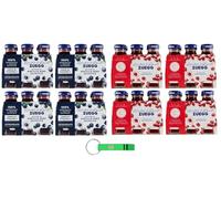 Zuegg Melograno Lot de 48 sachets de test Melograno + Mirtillo, grenade + jus de myrtille, boisson rafraîchissante sans alcool, bouteille en verre jetable de 125 ml + porte-clés Beni Culinari