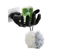 Zueyen Porte-Savon en Forme de Main sans Perçage, Support Savon Mural Créatif avec 5 Crochets pour Éponge et Rasoir, Boîte à Savon Auto-adhésive en Plastique pour et Salle de Bain (Noir)