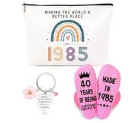 ZUFIO Cadeau amusant pour 40e anniversaire pour femme - Trousse de maquillage rétro pour 40e anniversaire, chaussettes personnalisées, porte-clés inspirant - Idées cadeaux pour maman, meilleure amie