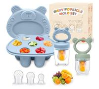 ZUFIO Fruchtsauger Baby - Fruchtsauger Baby ab 6 Monate (2 Fruchtsauger + 2 Silikonbeutel + 1 Gefrierbehälter) Perfekt für Babynahrung, Muttermilch - Selbstständiges Füttern (Blau/Grün 2+1)