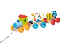 Zug Rio mit Steckbauklötzen, Motorikschleife, Rassel: 37 x 8 x 9 cm, Holz, 7 Teile, per Stück