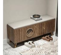 ZUGIATP 47in/120cm Banc De Rangement Ottoman, Banc À Chaussures À 2 Niveaux avec Siège Coussiné, Rangement Caché, pour Fenêtre D'entrée De Chambre À Coucher(Walnut Style A,55in/140cm)