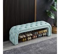 ZUGIATP Banc À Chaussures À 2 Niveaux avec Siège Coussiné Banc De Rangement Ottoman Home Decoration pour Chaussures pour EntréE Salon Ou Chambre(Cyan-Blue,100 * 30 * 43cm/39 * 11 * 16in)
