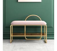 ZUGIATP Banc À Chaussures en Métal Doré avec Siège en Velours Banc À Chaussures À 2 Niveaux Cadre en Métal Facile À Installer pour Chaussures pour EntréE(Pink,60 * 32 * 45cm/23 * 12 * 17in)