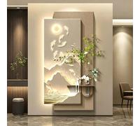 ZUGIATP Décoration Murale en Grès, Art Mural 3D avec Éclairage LED, Incluant Vase Et Plante Artificielle, Alimentation Secteur, pour Entrée Et Salon.(Style C,19 * 39in/50 * 100cm)