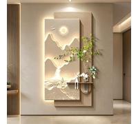 ZUGIATP Décoration Murale en Grès, Art Mural 3D avec Éclairage LED, Incluant Vase Et Plante Artificielle, Alimentation Secteur, pour Entrée Et Salon.(Style B,27 * 55in/70 * 140cm)
