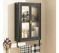 ZUGIATP Étagère À Épices d'angle À 2 Ou 3 Niveaux pour Cuisine Placard Mural Suspendu Grande Capacité avec Porte Construction Robuste pour Salle De Bain(Black,Double Layer)