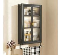 ZUGIATP Étagère À Épices d'angle À 2 Ou 3 Niveaux pour Cuisine Placard Mural Suspendu Grande Capacité avec Porte Construction Robuste pour Salle De Bain(Black,Three Floors)