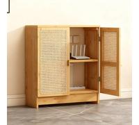 ZUGIATP Meuble De Rangement Multimédia AV Moderne en Bambou Meuble De Bureau Multifonctionnel pour Tourne-Disque avec Portes en Rotin Et Étagères Réglables(Primary Color,70 * 25 * 80cm/29 * 9 * 31in)