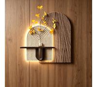 ZUGIATP Peinture Murale Décorative en Grès - Art Mural 3D avec Éclairage LED Chaleureux - Style Rétro sans Cadre - avec Plante Artificielle(Style C,23 * 23in/60 * 60cm)