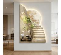 ZUGIATP Tableau Décoratif LED en Grès Vert Végétal Peinture Murale À Suspendre avec Lumière LED pour La Maison L'entrée Le Couloir La Chambre À Coucher(Style F,80 * 120cm/31 * 47in)