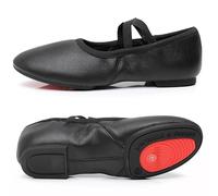 ZUGLQYSX Chausson Danse Chaussures de Jazz en cuir véritable chaussures danse Tan noir semelle antidérapante adultes baskets for filles femmes(Black Rubber sole,37)