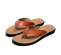 ZUGLQYSX Leather Flip-flops For Men Cool Beach Summer Shoes Hotel Slippers Man Big Size 47 Light Flats Luxe Men's pour l'été(Light Brown,41)
