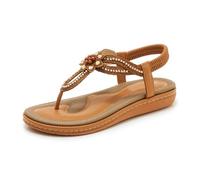 ZUGLQYSX Rhinestone Flower Sandals Elastic Back Strap Slip On Flip Flops Comfortable Open Toe Casual Summer Beach Walking Shoes pour l'été(Brown,37)