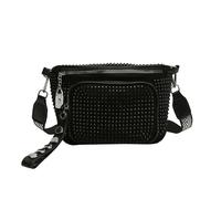 ZUGLQYSX Sac Soiree Sac à main en cuir PU for femmes, sac banane bandoulière avec strass et diamant, fermeture éclair, large sangle, bourse de selle(Black)