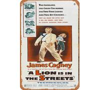 Zuhhgii Affiche de film rétro « A Lion Is in the Streets » en étain pour café, restaurant, maison, club, restaurant, cave, cadeau vintage en métal, 30,5 x 20,3 cm.