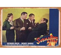 Zuhhgii Affiche de film rétro classique avec inscription « SUBMARINE ALERTE » - Carte originale de 2 Richard Arlen Wendy Barrie Nils Asther - Plaque en métal vintage - Cadeau pour karaoké, bar, pub