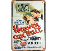 Zuhhgii Affiche de film rétro classique « Heaven Can Wait » - Affiche de film originale du film Gene Tierney Don Ameche 1943 - Plaque murale décorative en métal - Cadeau pour karaoké, bar, pub, club