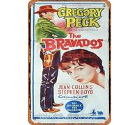 Zuhhgii Affiche de film rétro classique The BRAVADOS Original Daybill Movie Poster Gregory Peck Joan Collins Vintage Metal Sign Old TV Film Poster Cadeau Karaoké Bar Pub Club Plaques murales